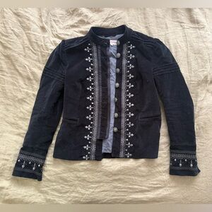 Free People Maven Embroidered Velvet Jacket in Stretch Black S